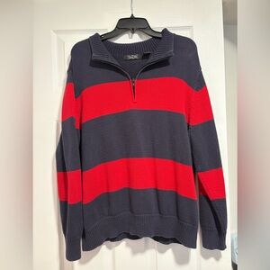 Red and Navy Blue Striped Quarter Zip